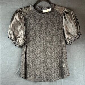 Melograno Chic Black Lace Puff Sleeve Feminine Blouse | Size Large